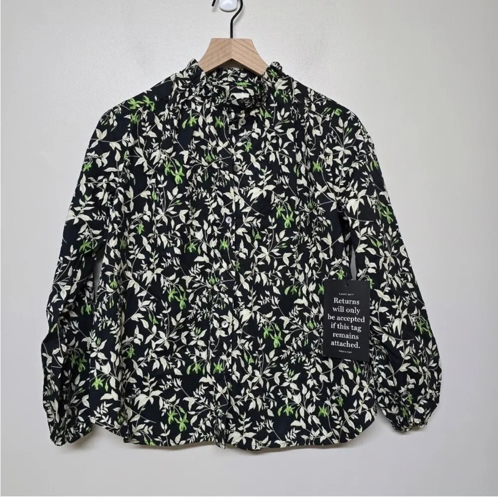 NWT Tuckernuck Verdant Iris Avalon Blouse w/ Green and White Leaf Pattern Sz XS - Picture 5 of 10